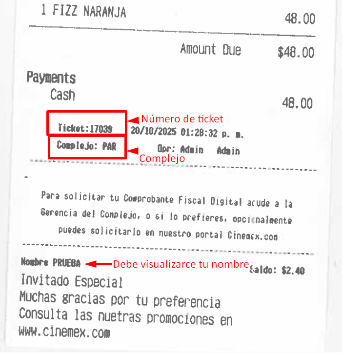 Ejemplo de ticket