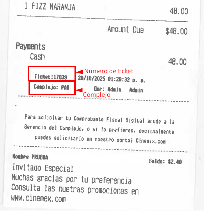 Ejemplo de ticket